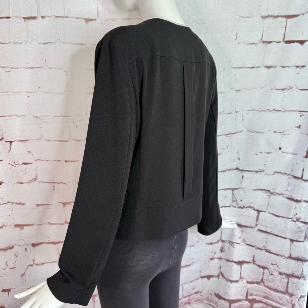 NY COLLECTION PETITE PL Black with White Piping Lightweight Open Front Blazer - Picture 6 of 15